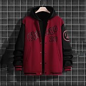 voordelige Herenjacks &amp; jassen-Voor heren Bomberjack Overgangsjack Varsity-jas Buiten Vakantie Warm Knop Zak Herfst Winter Kleurenblok Modieus Streetwear Opstaande boord Normaal Appel Groen Zwart Bordeaux Bruin Groen Jacks