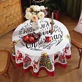 baratos Decoração de Natal-Toalha de mesa redonda à prova d&#039;água e resistente a óleo, cobertura de mesa com decoração de inverno para jantar patry