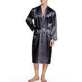 cheap Men&#039;s Robes-Men&#039;s Robe Bathrobe Silk Robe Silk Kimono 1 pcs Plain Stylish Casual Comfort Home Daily Bed Faux Silk Comfort Warm V Neck Long Sleeve Belt Included Fall Winter Black Wine