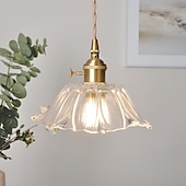abordables Luces de isla-Lámpara colgante de cristal para isla de cocina, lámpara de techo con pantalla de cristal de flor morada, lámpara colgante rústica E27 para comedor, dormitorio, bar