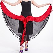 お買い得  社交ダンス衣装-ボールルームダンス スカート ラッフル スプライシング 女性用 性能 訓練 ハイウエスト ポリエステル