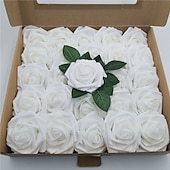 economico Piante e Fiori Artificiali-Confezione regalo 25/50 pz/set 8 cm rosa artificiale con foglie 25 50 scatole di decorazioni floreali per la casa decorazione di nozze