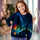 levne Dívčí 3D vize &amp; záření-Dívčí 3D Vánoční stromek Vánoční mikina Mikina Pullover Dlouhý rukáv 3D tisk Podzim Zima Módní Šik ven Rozkošný Polyester Děti 3-12 let 4-12 let Tričkový Venkovní Ležérní Denní Běžný