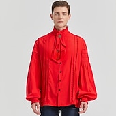 baratos Tops-Retro Vintage Punk e gótico Medieval Blusa / Camisa Baile de Máscara Vampiros Cavalheiro Outlander Com Babados Cor Sólida Fantasia Homens Pirata Fantasia Real Carnaval Baile de Máscaras Espetáculo