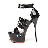 economico Sandali con Piattaforma-sandali con tacco a spillo in vernice nera da donna – sandali sexy con tacco alto e cinturini regolabili con fibbia per feste e occasioni speciali
