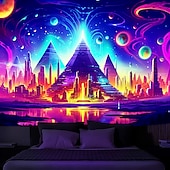 preiswerte Blacklight -Wandteppiche-Schwarzlicht-Wandteppich, UV-reaktiv, leuchtet im Dunkeln, Glow Party, Neon, trippige, neblige Pyramide, Ägypten, Wandteppich, Wandbild für Wohnzimmer, Schlafzimmer