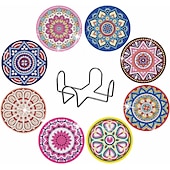 billige Placemats &amp; Coasters &amp; Trivets-diamantmaleraler sett med 6 stk eller 8 stk, runde dalbaner-sett med holder gjør-det-selv-diamant-og-dal-dal-dal-dal-dal-daler skli- og dalbane for voksne diamantmalesett rekvisita