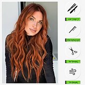 economico Parrucche trendy sintetiche-parrucca ondulata lunga ombre castano ramato per donna parrucca riccia parte centrale da 26 pollici parrucca in fibra sintetica resistente al calore dall&#039;aspetto naturale per l&#039;uso quotidiano nelle
