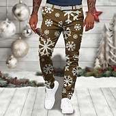 economico Abito da scena natalizia-pantaloni da uomo con stampa scena natalizia fiocco di neve business casual stampa 3d pantaloni eleganti da esterno abbigliamento quotidiano streetwear poliestere vino nero blu s m l pantaloni
