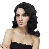 economico Parrucche storiche-Parrucca nera corta anni &#039;20 per donne parrucca a onde di dita Gatsby delle ruggenti anni &#039;20 parrucche vintage sintetiche per donne cosplay costume vestiti eleganti parrucca flapper anni &#039;20