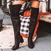 tanie Buty modowe-damskie botki za kolano w kolorze khaki ze sztucznego zamszu na obcasie klockowym – stylowe i wygodne na jesień i zimę