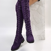 cheap Fashion Boots-Women&#039;s Over-the-Knee Lace-Up Suede Boots with Flat Heel – Stylish and Comfortable for Casual and Winter Wear