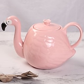 tanie Nowinki w kategorii Akcesoria do napojów-Czajniczek Flamingo - ceramiczny doniczka na herbatę, kawę i wodę - prezent z białej porcelany kostnej do degustacji herbaty i prezentów