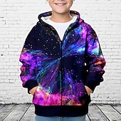 billiga Pojkens 3D Vision &amp; Geometri-Pojkar 3D Galax Huvtröja Kappa Ytterkläder Långärmad 3D-tryck Höst Vinter Mode Streetwear Häftig Polyester Barn 3-12 år Utomhus Ledigt Dagligen Normal