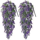 billige Kunstige planter og blomster-4 bunter kunstig lavendel hengende blomsterbukett vinranke hengende planter falsk eføy vinblader til terrasse hjem soverom bryllup innendørs utendørs veggdekor, hjemmedekor, estetisk romdekor