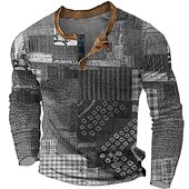 cheap Geometrical-Men&#039;s Graphic Geometic Henley Shirt Waffle T Shirt Long Sleeve 3D Print Designer Retro Vintage Ethnic Sports Outdoor Holiday Festival Spring &amp;  Fall Blue Purple Brown Gray Henley Henley T-Shirt