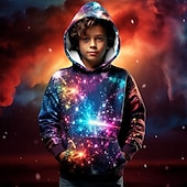 billiga Pojkes Halloween kostymer-Pojkar 3D Galax Huvtröja Pullover Långärmad 3D-tryck Höst Vinter Mode Streetwear Häftig Polyester Barn 3-12 år Utomhus Ledigt Dagligen Normal