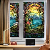 baratos películas de janela-Filme para vitrais, adesivos coloridos para janelas, vitrais eletrostáticos, removível, privacidade, filme decorativo manchado para escritório doméstico