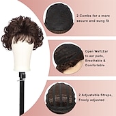 abordables perruque plus âgée-Perruque ondulée courte bouclée marron foncé avec frange de cheveux 100 % importée de qualité supérieure - Perruques de cheveux marron synthétiques pour femme (marron)
