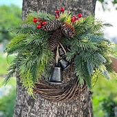 preiswerte Kranz &amp;amp; Girlande-Weihnachtskranz Boho-Kranz, 17,7&#039;&#039; künstlicher goldener Glockenkranz, Weihnachtsbaum-Haustür-Hängegirlande, handgefertigter Kiefernring-Weinrebenkranz, Feier-Weihnachtsdekoration