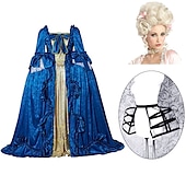 billiga Outfits-set med rokoko balklänning klänning blond barock peruk underkjol båge kjol krinolin 3 st kläder retro vintage viktoriansk renässans prinsessa kolonial balklänning dam cosplay kostym fest