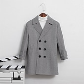 billiga Pojkars trenchcoats-Barn Unisex Yllerock Ytterkläder Ensfärgat Långärmad Ficka Knappar Täcka Skola Mode Dagligen Kaki Grå Vår Höst 7-13 år