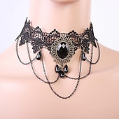 economico Outfit-set con camicetta medievale con maniche a campana tatuaggio in pizzo collana girocollo 2 pezzi retro vintage punk stile gotico abiti da streghe costume cosplay da donna festa di carnevale casual