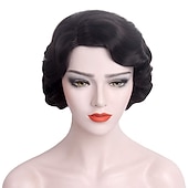 economico Parrucche storiche-Parrucca nera corta anni &#039;20 per donne parrucca a onde di dita Gatsby delle ruggenti anni &#039;20 parrucche vintage sintetiche per donne cosplay costume vestiti eleganti parrucca flapper anni &#039;20