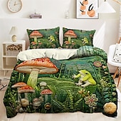 preiswerte Bettbezug-Sets-Bettbezug-Set mit Pilzwald-Fuchs, Quilt-Kunstmuster, Bettbezug-Set, Bettdeckenbezug-Set, Baumwoll-Bettwäsche-Set, weiches 2/3-teiliges Luxus-Baumwoll-Bettwäsche-Set, Heimdekoration, Geschenk,