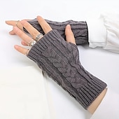 cheap Heating &amp; Cooling-Monochrome Knitted Gloves Short Half Finger Warm Gloves Elastic Fingerless Touch Screen Fall Winter Gloves