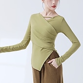 billiga Dansträning-Sportkläder Topp Ren Färg Tvinning Dam Prestanda Träning Långärmad Polyester