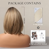 tanie Peruki syntetyczne modne-popielaty blond bob peruka krótkie włosy przedziałek po boku peruka ręcznie wiązana linia włosów długość do ramion peruka ombre naturalnie wyglądająca peruka syntetyczna damska