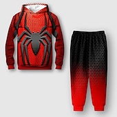 billiga Pojkens 3D-djur-Pojkar 3D SPIDER Huvtröja &amp; träningsbyxor Set Set Långärmad 3d-utskrivning Höst Vinter Aktiv Mode Häftig Barn 3-12 år Utomhus Semester Gata Normal