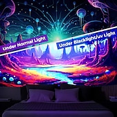 お買い得  ブラックライトタペストリー-ブラックライトタペストリー UV反応性、暗闇で光る、光るパーティー、ネオン、トリッピー、霧の山、キノコ、自然、吊り下げタペストリー、壁アート、リビングルーム、寝室用