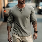 Men's Button T Shirt T Shirt Henley Shirt Tee Top Long Sleeve Henley Spring &  Fall Plain Fashion Designer Basic Vacation Street Going out Brown Top Tee for Men4