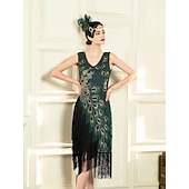 baratos Conjuntos-Retro Vintage Loucos anos 20 Anos 20 Vestido melindroso Roupa Conjunto de acessórios O Grande Gatsby Convidado do casamento Paetês Franjas Lantejoula Franjas Decote V Mulheres Dia Das Bruxas Carnaval