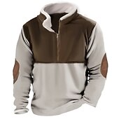 preiswerte Fleece-Sweatshirts-Herren Sweatshirt Pullover Polarvlies Sweatshirt mit Viertelreißverschluss Braun Troyer Halber Reißverschluss Farbblock Patchwork Sport &amp; Natur Täglich Festtage Vintage Strassenmode Brautkleider