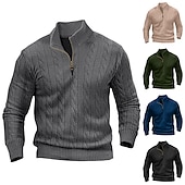 baratos suéter pulôver masculino-Homens Pulôver suéter Suéter de malha Suéter com zíper de um quarto Estriado Cabo Tricotar Tops regulares Tricotado Tecido Quarter Zip Mantenha Quente Contemporâneo Moderno Casual Roupa Diária Roupa
