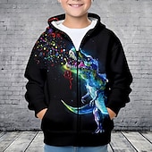 billiga Pojkens 3D-djur-Pojkar 3D Dinosaurie Huvtröja Kappa Ytterkläder Långärmad 3D-tryck Höst Vinter Mode Streetwear Häftig Barn 3-12 år Utomhus Ledigt Dagligen Normal