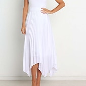 preiswerte Schlichte Röcke-Damen Rock Schaukel Langer Rock Elegant Modisch Maxi Hoher Taillenbund Röcke Einfarbig Gefaltet Asymmetrischer Saum Party Strasse Schwarz Weiß Wein Dunkelgrün Frühling Sommer Satin