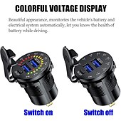 voordelige Auto-oplader-36w dual usb qc3.0 autolader 12v usb-uitgang snel opladen stopcontact met kleurrijke digitale voltmeter &amp; aan / uit knop &amp; 10a ingebouwde zekering voor voertuigen motorfietsen marine boot atv bus