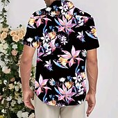 economico Stampa Floreale-Per uomo Floreale Fiori tropicali Camicia Camicia hawaiana Camicia Aloha Manica corta Camicia Collo ripiegabile Informale Esterno Strada Casual / quotidiano Nero S M L