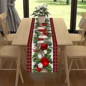 baratos Decoração de Natal-corredor de mesa vermelho, decoração de mesa sazonal em estilo fazenda de férias de inverno