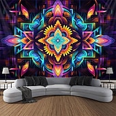 זול שטיחי קיר של Blacklight-blacklight שטיח uv תגובתי זוהר בחושך מסיבת ניאון טריפי ערפילי צבעוני מנדלה תלוי שטיח קיר אמנות קיר לחדר שינה בסלון
