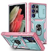 baratos Capa Samsung-Capinha para Samsung Galaxy S23 S22 Plus Ultra S21 Ultra A14 A54 A52 S25 Ultra Capa Traseira com Suporte Anel Protetor de Lente de Câmera PC