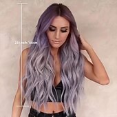 economico Parrucche trendy sintetiche-parrucca sintetica lunga e diritta - parrucca di capelli ricci viola ondulati verdi con capelli ricci rosso vino e rosa-viola - parrucchino elegante e versatile per le donne