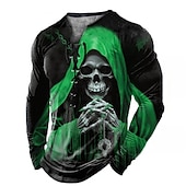 abordables crâne et os-Homme Graphique Squelette Crânes T-shirt manche longue T-shirt Impression 3D Col Chemise Mode Quotidien Extérieur Occasionnel Fête Sortir Rouge Bleu Violet Printemps &amp; Automne Vêtement Tenue S M L XL