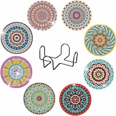 billige Placemats &amp; Coasters &amp; Trivets-diamantmaleraler sett med 6 stk eller 8 stk, runde dalbaner-sett med holder gjør-det-selv-diamant-og-dal-dal-dal-dal-dal-daler skli- og dalbane for voksne diamantmalesett rekvisita