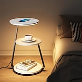 abordables lampadaire led-table d&#039;appoint avec lampe, lampadaire avec table attachée, table de chevet rustique avec tiroir et chargement sans fil pour chambre à coucher, salon 110-240 V