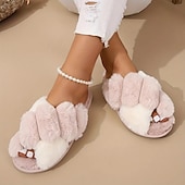 preiswerte Damenslipper &amp; Flip-Flops-Flauschige Plüsch-Hausschuhe mit Querriemen für Damen – weiche Hausschuhe aus Fleece für den Innenbereich für Komfort und Wärme